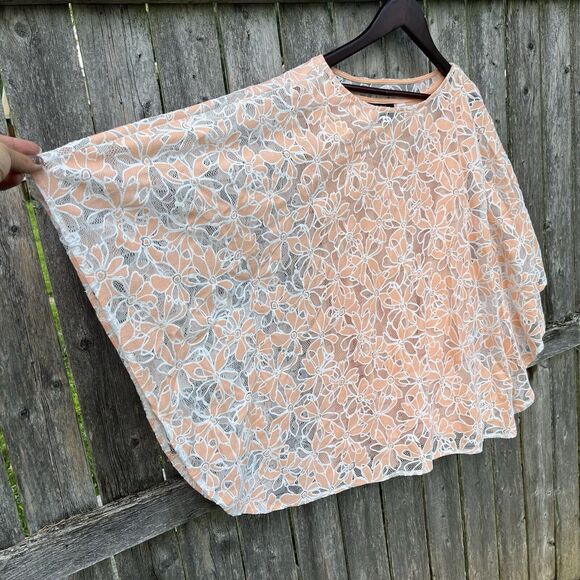 BOB MACKIE Peach Floral Cottagecore Mermaidcore sheer Lined Blouse- M - Picture 7 of 10